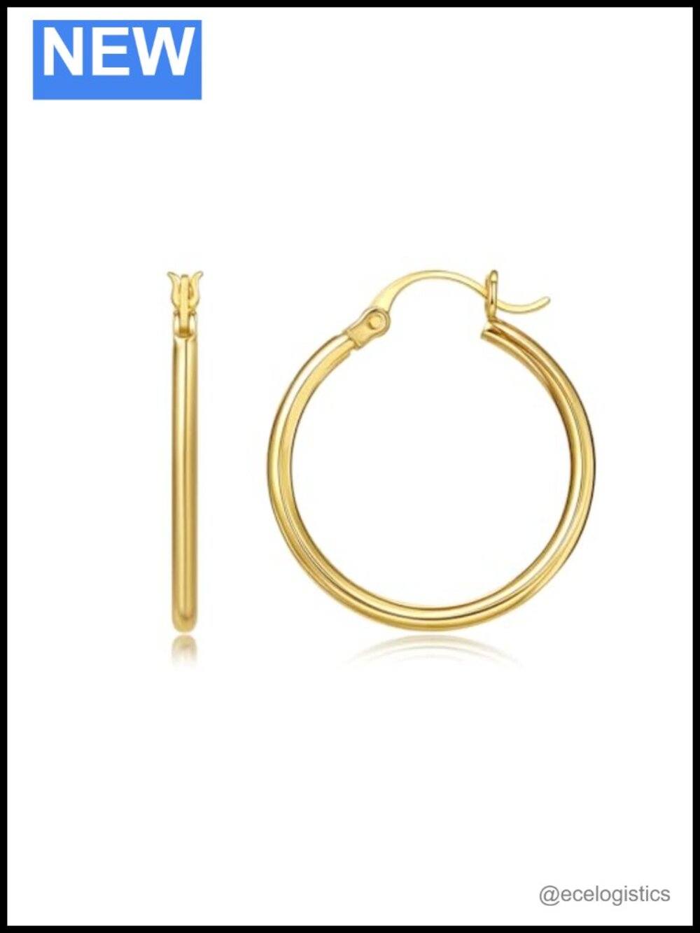 14K Yellow Gold Hoop Earrings 2mm Thick Polished Round Hoops Everyday Jewelry